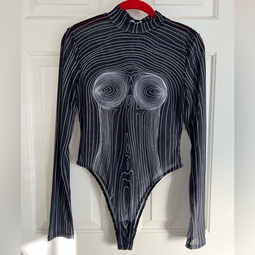 Fashion Nova Black Mesh Bodysuit